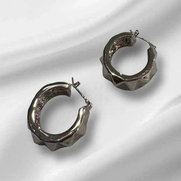 🇨🇦🆕5th Avenue Chunky Rhodium Earrings - Picture 3 of 13